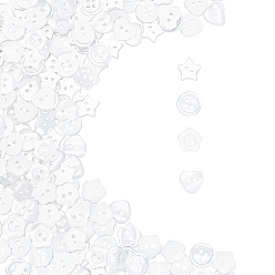 White Resin Button, Mixed Dyed and Undyed, 2-hole & 4-hole, Mixed Shapes, White, 200pcs/box