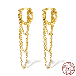 Plaqué 18K Or Véritable 925 boucles d'oreille en argent sterling, boucles d'oreilles à pampilles et chaînes, réel 18 k plaqué or, 36mm