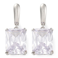 Прозрачный Прямоугольные серьги-кольца с паве из кубического циркония из латуни для женщин, платина, прозрачные, 32x13 мм