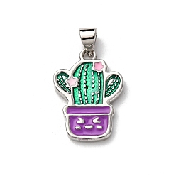 Платина Латунь эмаль подвески, кактус со звездой, платина, 21x14.5x2 мм, отверстие : 3.5x4 мм