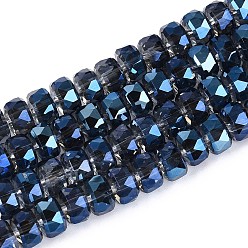 Морской Синий Гальванизируйте прозрачное стекло бисер нитей, рондель, граненые, Marine Blue, 7.5~8x4.5~5.5 мм, отверстие : 1.2~1.4 мм, около 34~37 шт / нитка, 7.09~7.28 дюйм (18~18.5 см)