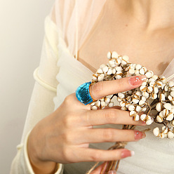 Темно-Голубой Модные 304 кольца из нержавеющей стали и стекла для женщин, реальный 18 k позолоченный, глубокое синее небо, размер США 7 (17.3 мм)