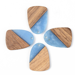 Cornflower Blue Opaque Resin & Walnut Wood Pendants, Teardrop, Cornflower Blue, 28x20x3mm, Hole: 2mm