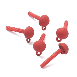 Red Spray Painted Alloy Stud Earrings Findings, with 925 Sterling Silver Pins and Loops, Half Round, Silver, Red, 11x8mm, Hole: 1.8mm, Pin: 0.5mm