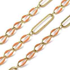Темно-Оранжевый 304 цепи Figaro из нержавеющей стали с эмалью, пайки, с катушкой, ионное покрытие (ip), реальный 18 k позолоченный, темно-оранжевый, 20x5x1 мм