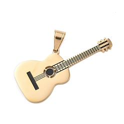 Черный 316 большие подвески из хирургической эмали из нержавеющей стали, гитар, вакуумные покрытия, реальный 18 k позолоченный, чёрные, 72x31x2.5 мм, отверстие : 12x6 мм