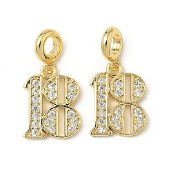 Золотой Латунный микропаве прозрачный кубический цирконий номер 18 европейские подвески-шармы, Подвески с большими отверстиями, стойки покрытие, долговечный, без свинца и без кадмия, золотые, 23 мм, отверстие : 4 мм