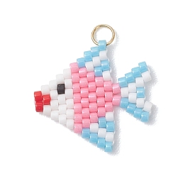 Pink Подвески в виде рыбок из стеклянных бус, с 304 нержавеющей стали, реальный 18 k позолоченный, розовые, 18.5x19.5x1.5 мм, Перейти кольцо: 4x0.5 мм, внутренний диаметр: 3 мм