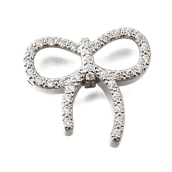 Платина Латунные микро-паве прозрачные кубические цирконии бант многорядные звенья, долговечный, без кадмия и без свинца, стойки покрытие, платина, 21x22.5x4.5 мм, отверстие : 1.2~1.4 мм