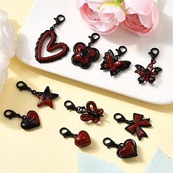 Черный 10 шт. красные и черные подвесные украшения из сплава с двойным экраном, разнообразные, чёрные, 26.5~42.5 мм