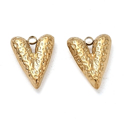 Real 18K Gold Plated 304 Stainless Steel Pendants, Texture Heart Charms, Ion Plating(IP), Real 18K Gold Plated, 15x11.5x4mm, Hole: 1.5mm