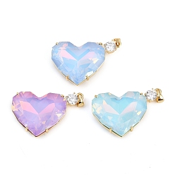 (52) Непрозрачная лаванда Латунные микро проложить кубического циркония подвески, со стеклом, сердце прелести, стойки покрытие, без кадмия и без свинца, долговечный, реальный 18 k позолоченный, разноцветные, 24.5x37x11.5 мм, отверстие : 4.5x3.5 мм
