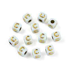 Letter C Покрытие акриловыми шариками, куб с письмом, золотой металл обвитыми, буква С, 4.5x4.5x4.5 мм, отверстие : 2 мм, Около 6250 шт / 500 г