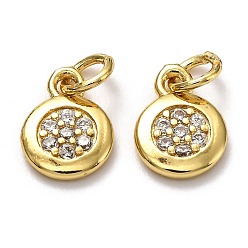 Настоящее золото 18K Латунные микро проложить кубического циркония прелести, с прыжковых колец, долговечный, плоско-круглые, реальный 18 k позолоченный, 11x8x2 мм, отверстие : 3 мм