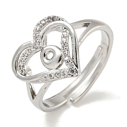 Letter O Регулируемые кольца из латуни с микро-паве в форме сердца и стойки для писем для женщин с прозрачным фианитом, без свинца и без кадмия, платина, Письмо O, внутренний диаметр: 16 мм