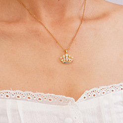 Прозрачный Подвеска в виде короны из латуни с инкрустацией кубическим цирконием 304 цепочка из нержавеющей стали для женщин, золотые, прозрачные, 15.75 дюйм (40 см)