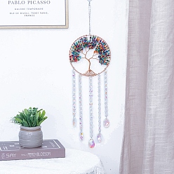 (52) Непрозрачная лаванда Каплевидные стеклянные ловцы солнца, Дерево жизни натуральные ракушечные чипсы подвесные украшения, создатель радуги, для украшения сада и дома, разноцветные, 550 мм