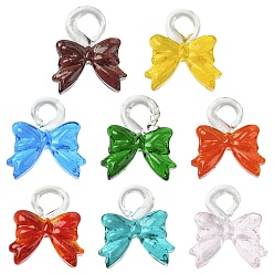 Gemischte Farbe 8Stk 8 Farben transparente Glasanhänger, Schleife, Gemischte Farbe, 25~26x24x7.5 mm, Bohrung: 5~6x5~7 mm, 1 PC / Farbe
