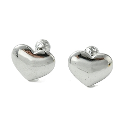 Stainless Steel Color Non-Tarnish 304 Stainless Steel Ear Studs, Heart, Stainless Steel Color, 11.5x14mm
