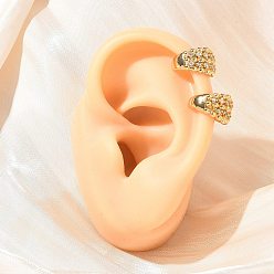 Настоящее золото 18K Серьги-манжеты С-образной формы с круглыми латунными микропаве из прозрачных кубических цирконий., реальный 18 k позолоченный, 13x12x8.8 мм