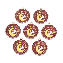 Седло Коричневый Подвески из эмали и сплава, без кадмия, без никеля и без свинца, золотой свет, цветок с кроликом и луной, седло коричневый, 30x27x1 мм, отверстие : 2 мм