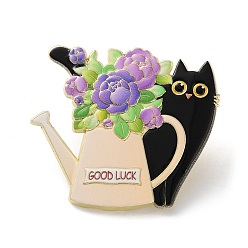 Фиолетовый Эмалированные значки с изображением черной кошки и цветка, булавки для лацканов из сплава для одежды рюкзака, золотые, фиолетовые, 36x41 мм