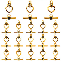 Античное Золото 120 устанавливает застежки-тогглы из сплава, без свинца и без кадмия, сердце, античное золото , Сердце: 20x13x3.5 mm, отверстие : 2 мм, бар: 16.5x7.5x4 mm, отверстие : 2 мм