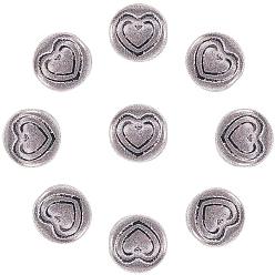 Antique Silver Alloy Tibetan Silver Beads,  Flat Round with Heart, Antique Silver, 6x6x3mm, Hole: 1.5mm, 200pcs/box