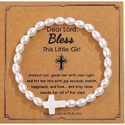 Кремово-белый Пластиковые искусственные жемчужные бусины эластичные браслеты, браслеты с подвесками в виде ракушек для женщин, кремово-белые, внутренний диаметр: 2-3/8 дюйм (6 см)