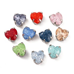 Платина Шить на горный хрусталь, многожильные звенья из стекла, хрусталя и стразов, с настройками латуни, аксессуары для одежды, граненые, сердце, платина, 8x8x5 мм, отверстие : 1 мм