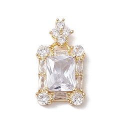 Прозрачный Латунные микро проложить кубического циркония подвески, без кадмия, без никеля и без свинца, Wiht стекла, прямоугольные, прозрачные, 25 мм, отверстие : 4x1 мм