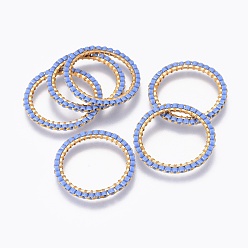 Cornflower Blue MIYUKI & TOHO Handmade Japanese Seed Beads, with 304 Stainless Steel Link Rings, Loom Pattern, Ring, Golden, Cornflower Blue, 22~23x1.7mm