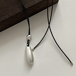 Серебро Подвеска в форме капли из сплава, регулируемый черный вощеный шнурок, ожерелье для женщин, серебряные, 23.62~27.56 дюйм (60~70 см)