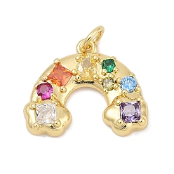 Настоящее золото 18K Латунные микро проложить кубического циркония подвески, радужные прелести, стойки покрытие, без кадмия и без свинца, долговечный, реальный 18 k позолоченный, 15.5x19x3.5 мм, отверстие : 3.5 мм