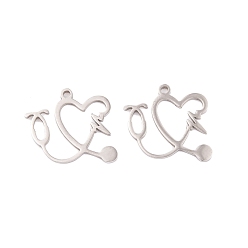 Нержавеющая Сталь Цвет Не тускнеет 5шт 201 подвески из нержавеющей стали, лазерная резка, сердце стетоскоп очарование, цвет нержавеющей стали, 14x15x1 мм, отверстие : 1.2 мм