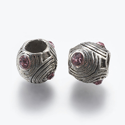 Lichtrosen Legierung European Bead, Großloch perlen, mit Strass, ellipsenförmige, Lichtrosen, 9x9 mm, Bohrung: 4.5 mm