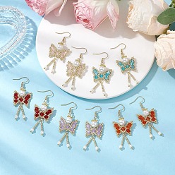 (52) Непрозрачная лаванда Серьги-подвески в виде бабочки, биконусные стеклянные бусины, снежинки, с разделительными бусинами из сплава, латунными штифтами с шаровидной головкой, экологически чистыми круглыми бусинами из окрашенного стекла и 304 серьгами-крючками из нержавеющей стали, золотые, разноцветные, 62x22 мм