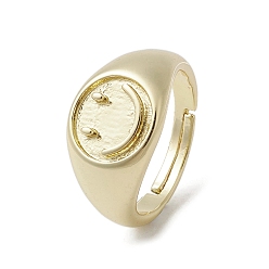Smiling Face Brass Adjustable Open Rings, Cadmium Free & Nickel Free & Lead Free, Smiling Face, Inner Diameter: 18.2mm