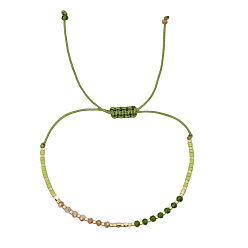 Светло-зеленый Коричневый Летние плетеные браслеты из стеклянных бусин для женщин, оливковый, внутренний диаметр: 11 дюйм (28 см)