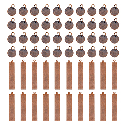 Красная Медь 80 шт 2 стиль латунная штамповка пустые бирки брелоки, прямоугольник и плоский круглый, Красная медь, 25x0.25 mm и 41x7x0.5 mm, 40 шт / стиль