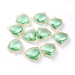 Аквамарин Соединители стеклянные ссылки, с фурнитурой Berzel с открытой спиной из экологически чистого сплава, граненые, треугольные, золотой свет, аквамарин, 24x19x7 мм, отверстие : 1.5 мм