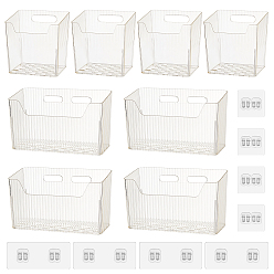 Clear 8 Sets 2 Styles Plastic Bathroom Storage Box with Sticker, Rectangle, Clear, 105~205x87~90x116~120mm, 4 sets/style