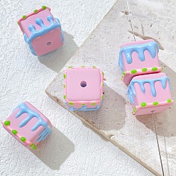 Pearl Pink Opaque Acrylic Beads, Cube, Pearl Pink, 18x15mm