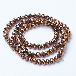 Copper Plated Electroplate Transparent Glass Beads Strands, Full Plated, Faceted, Rondelle, Copper Plated, 4x3mm, Hole: 0.4mm, about 123~127pcs/strand, 16.5~16.9 inch(42~43cm)