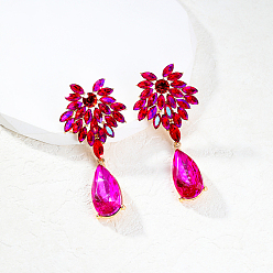 Фуксин Серьги-гвоздики с подвесками из настоящего 18k-позолоченного сплава, серьги-капли из стекла, фуксиново-красные, 74x32 мм