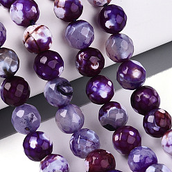 Темно-Фиолетовый Нити окрашенных и нагретых натуральных агатовых бус с огненным кракелюром, круглые, граненые, темно-фиолетовый, 9.5~10 мм, отверстие : 0.8~1.3 мм, около 37~38 шт / нитка, 14.17~14.96 дюйм (36~38 см)