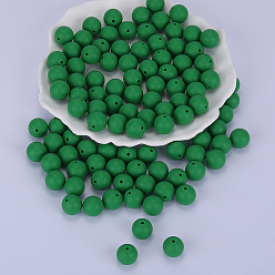Green Round Silicone Focal Beads, Chewing Beads For Teethers, DIY Nursing Necklaces Making, Green, 15mm, Hole: 2mm