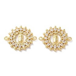 Настоящее золото 18K Стойка покрытие латунь кубический цирконий девственница мария соединительный шарм, долговечный, без свинца и без кадмия, плоские круглые ссылки, реальный 18 k позолоченный, 19.5x24.5x2.5 мм, отверстие : 1.4 мм