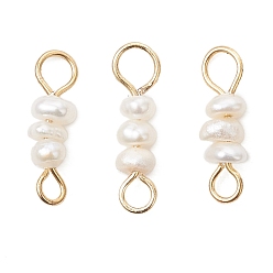 Золотой Подвески-коннекторы из натуральных пресноводных жемчужин в форме ронделей, с 304 двойными петлями из нержавеющей стали, старинный белый, золотые, 14~14.5x3.5~4x3~3.5 мм, отверстие : 2~2.5 мм