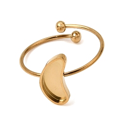 Real 18K Gold Plated Moon 304 Stainless Steel Open Cuff Bangle Makings with Bezel Tray, Ion Plating(IP), Long-Lasting Plated, Real 18K Gold Plated, Inner Diameter: 0.73 inch(1.85cm), Tray: 12x5mm